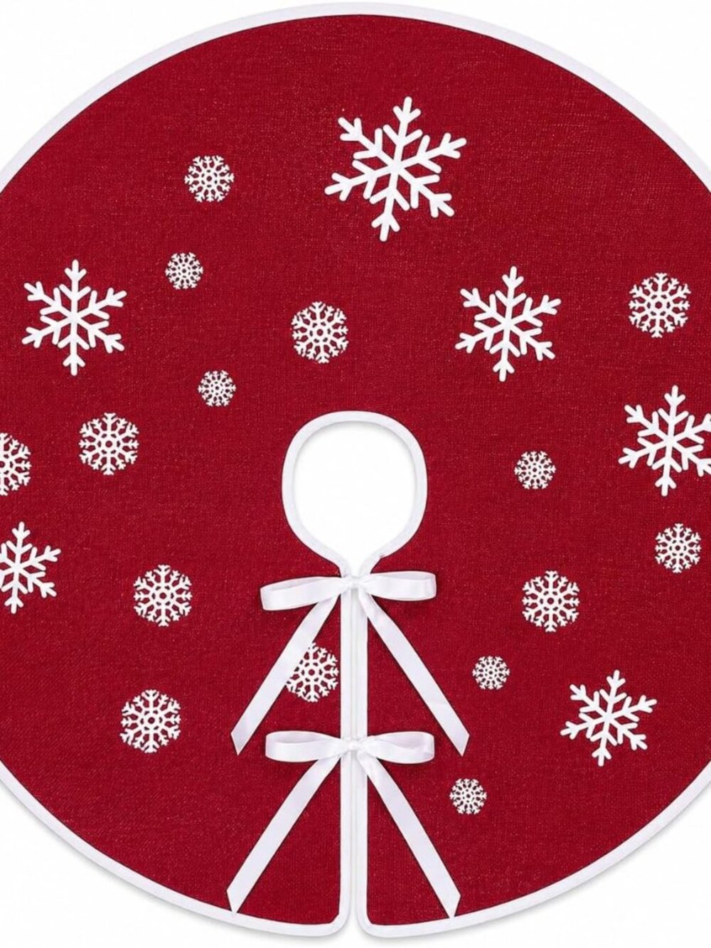 30 Inch Christmas Burlap Tree Skirt with White Snowflakes Decorations, Red